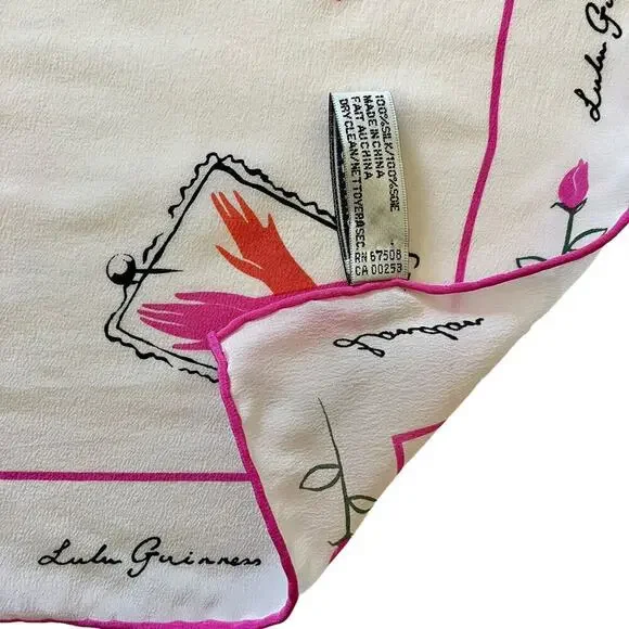 Lulu Guinness "We Suffer to Be Beautiful" Pink White Silk Square Scarf - Picture 5 of 9